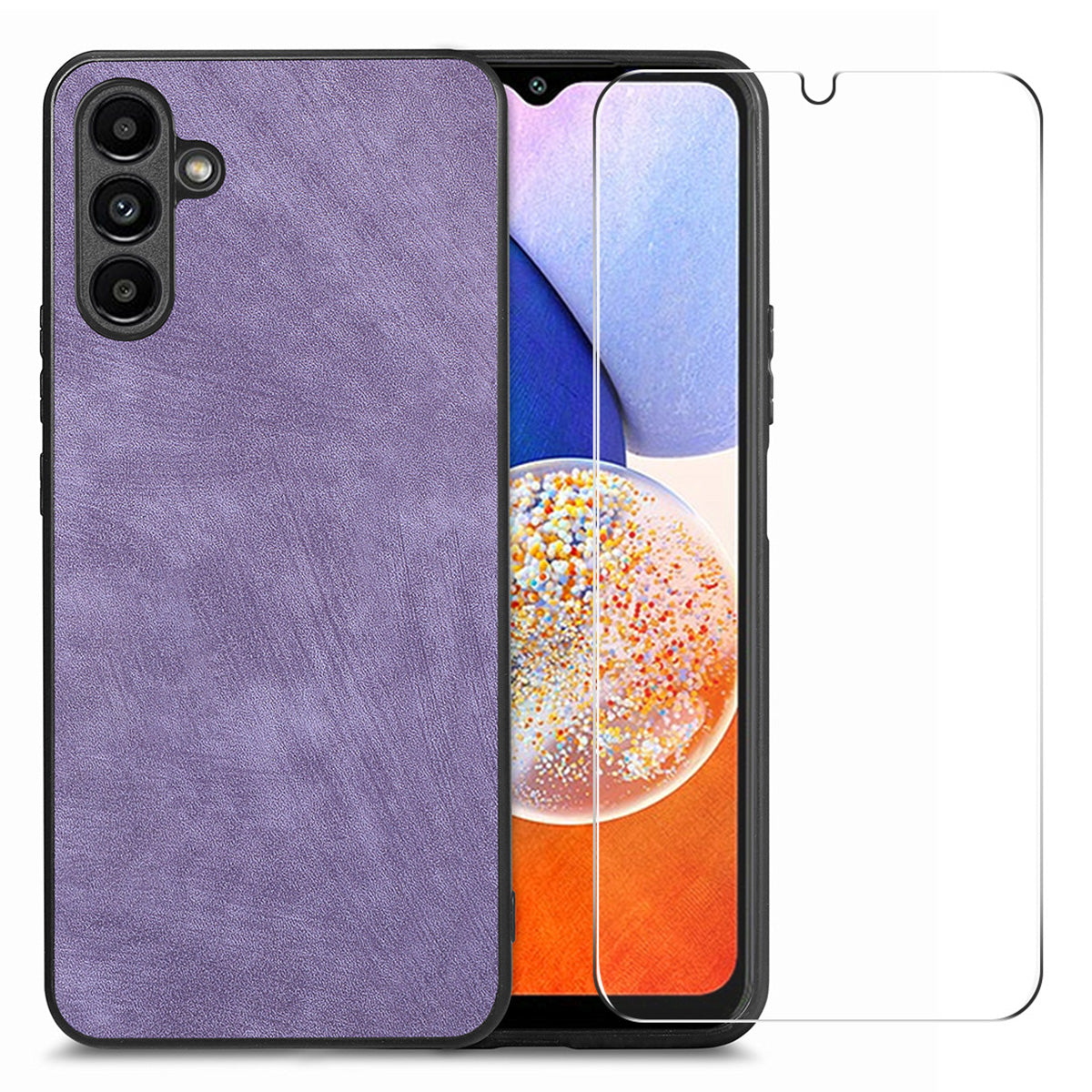 ENKAY HAT PRINCE For Samsung Galaxy A14 4G PU Leather Coated PC Retro Phone Case with High Aluminium-silicon Glass Film ENKAY HAT PRINCE For Samsung Galaxy A14 4G PU Leather Coated PC Retro Phone Case with High Aluminium-silicon Glass Film